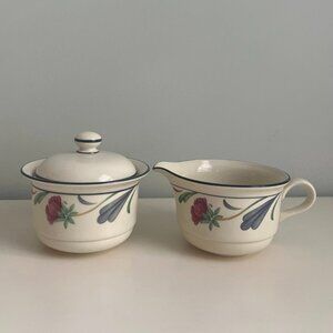 Lenox Poppies On Blue Creamer, 2 5/8" & Sugar Bowl, 2 5/8", with Lid